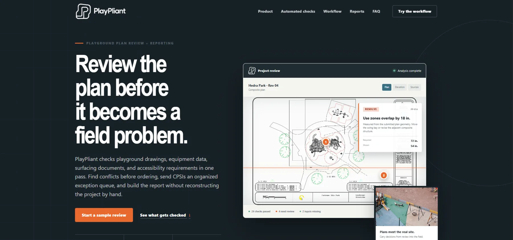 PlayPliant website explaining its playground safety review application
