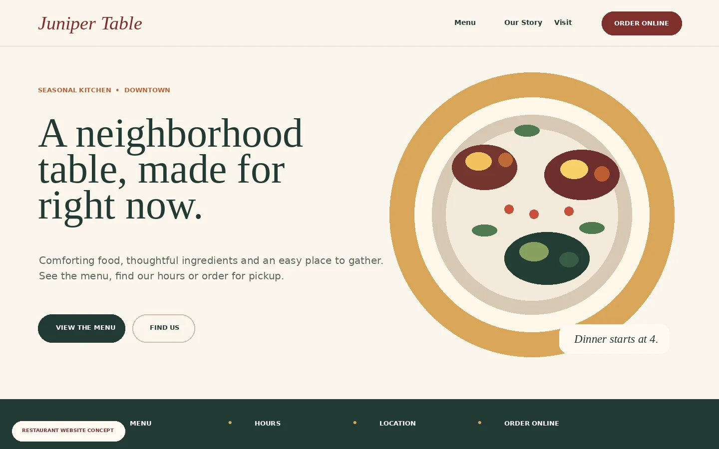 Restaurant website concept showing a clear menu and online ordering experience